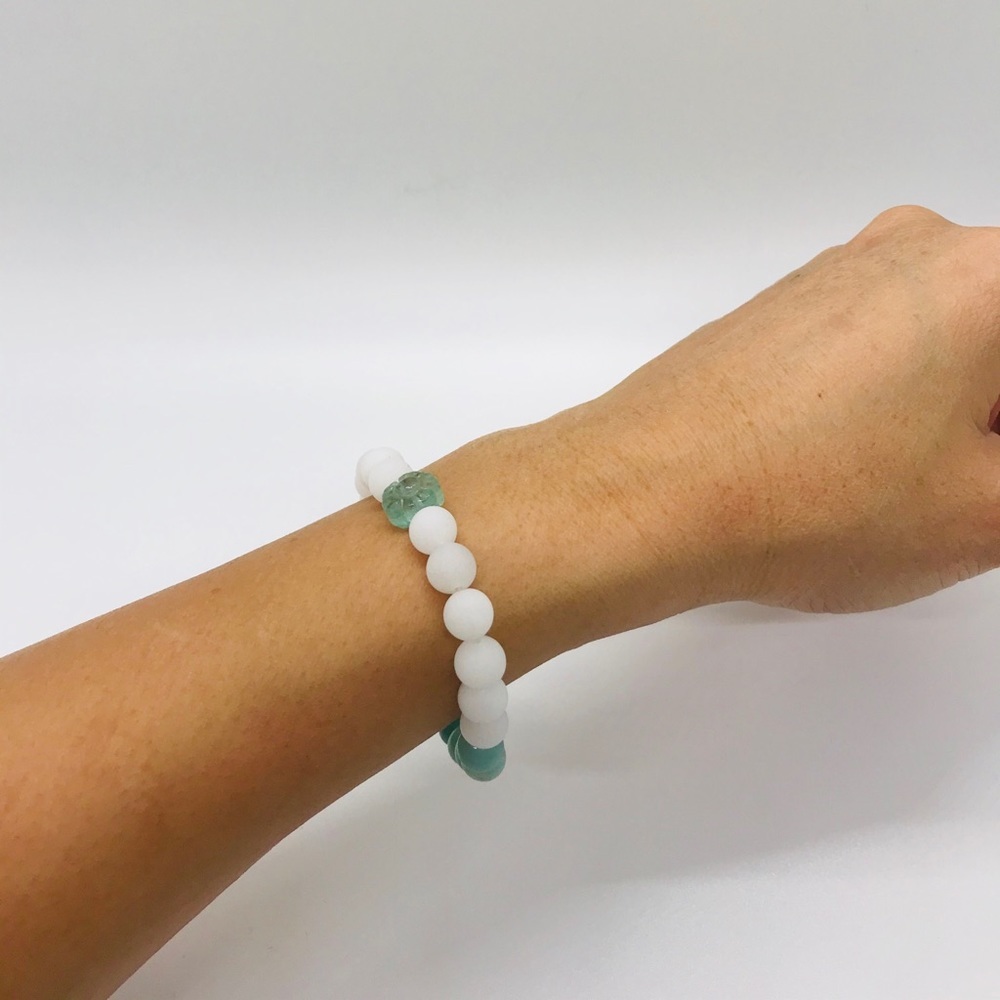 Amazonite Snow Quartz Flourite Gemstone  Bracelet - Picture 4 of 6